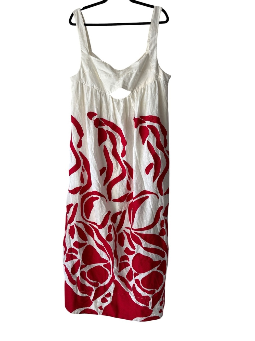 Anthropologie Linen Blend Cutout Criss Cross  Back Maxi Dress White / Red Sz XL - Picture 5 of 14